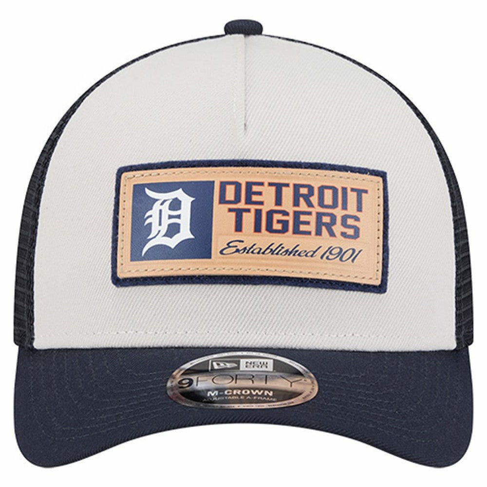 Detroit Tigers New Era Text A-Frame Trucker 9FORTY Hat - Stone/Navy - New Era on Sale