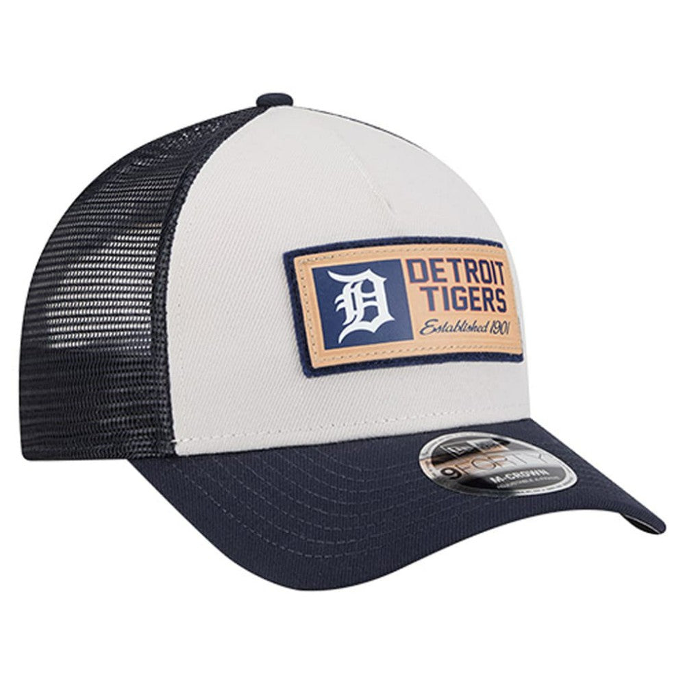 Detroit Tigers New Era Text A-Frame Trucker 9FORTY Hat - Stone/Navy - New Era on Sale