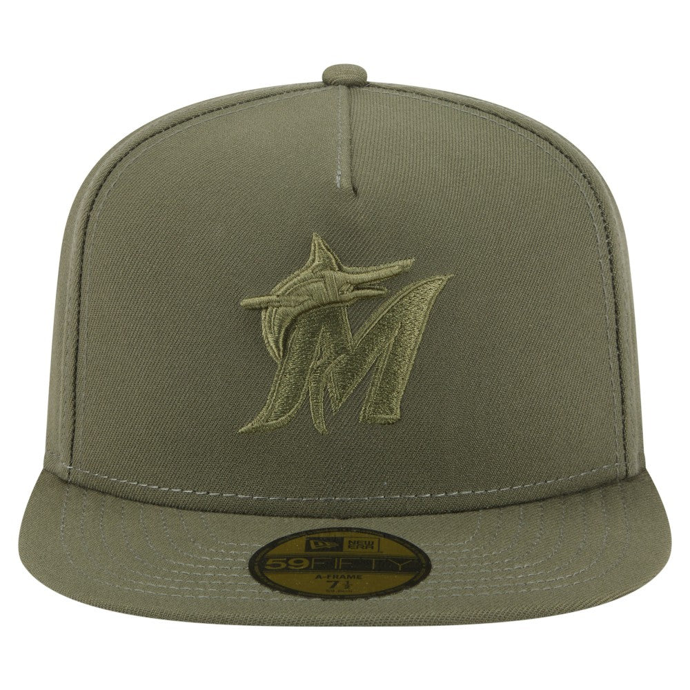 Miami Marlins New Era Color Pack A-Frame 59FIFTY Fitted Hat - Olive - New Era Sale