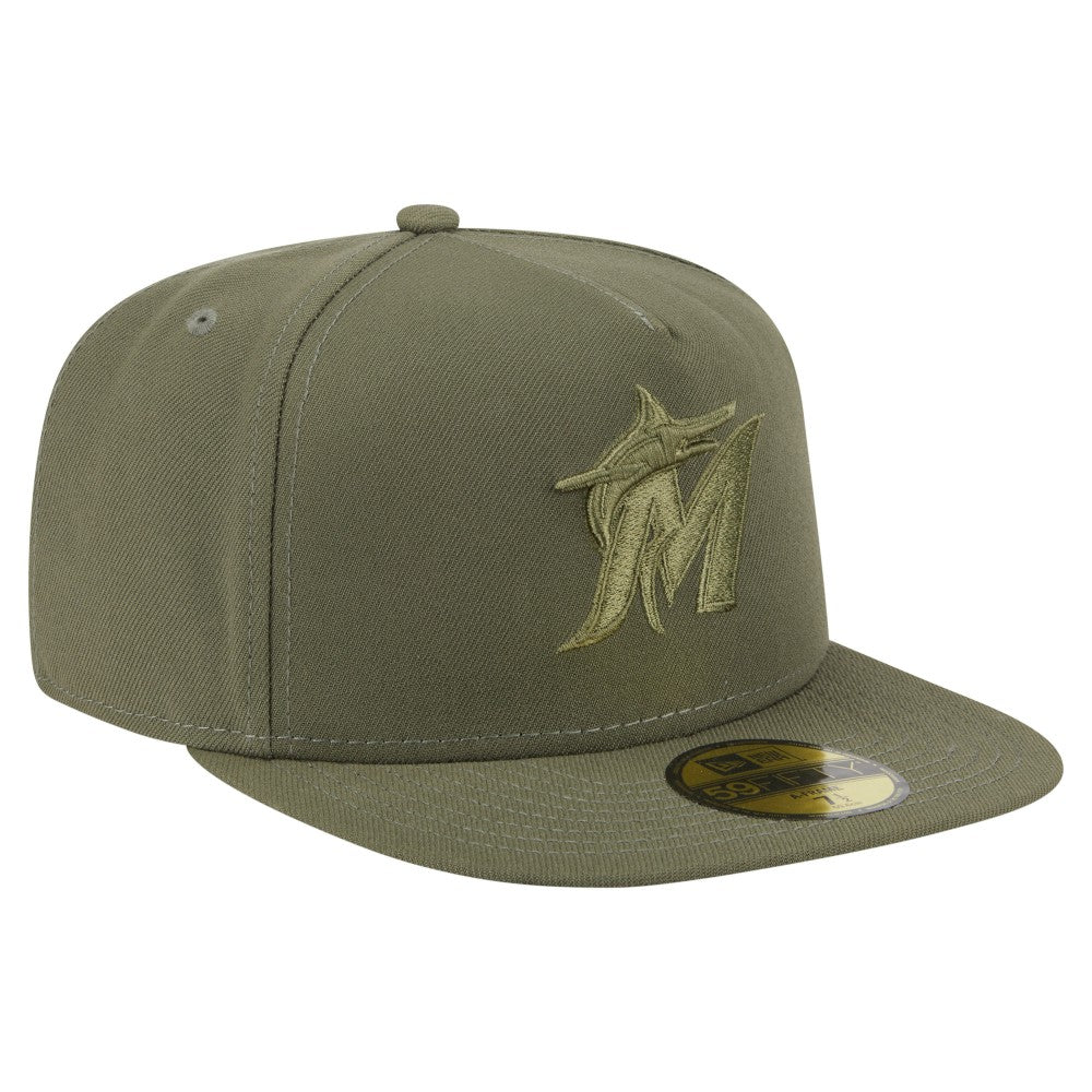 Miami Marlins New Era Color Pack A-Frame 59FIFTY Fitted Hat - Olive - New Era Sale