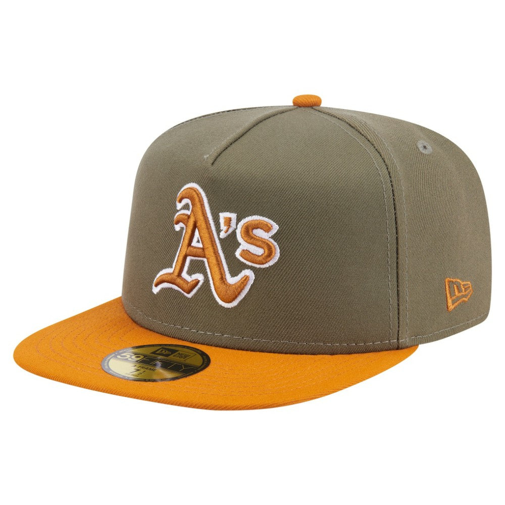 Athletics New Era Two-Tone Color Pack A-Frame 59FIFTY Fitted Hat - Olive/Orange - New Era Sale