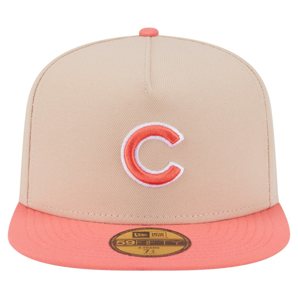 Chicago Cubs New Era Two-Tone Color Pack A-Frame 59FIFTY Fitted Hat - Light Beige/Coral - New Era Online
