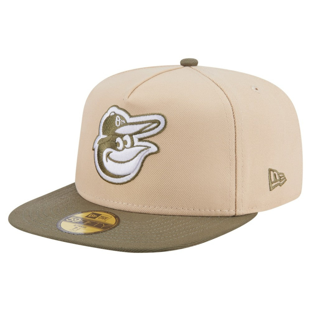 Baltimore Orioles New Era Two-Tone Color Pack A-Frame 59FIFTY Fitted Hat - Light Beige/Olive - New Era Online