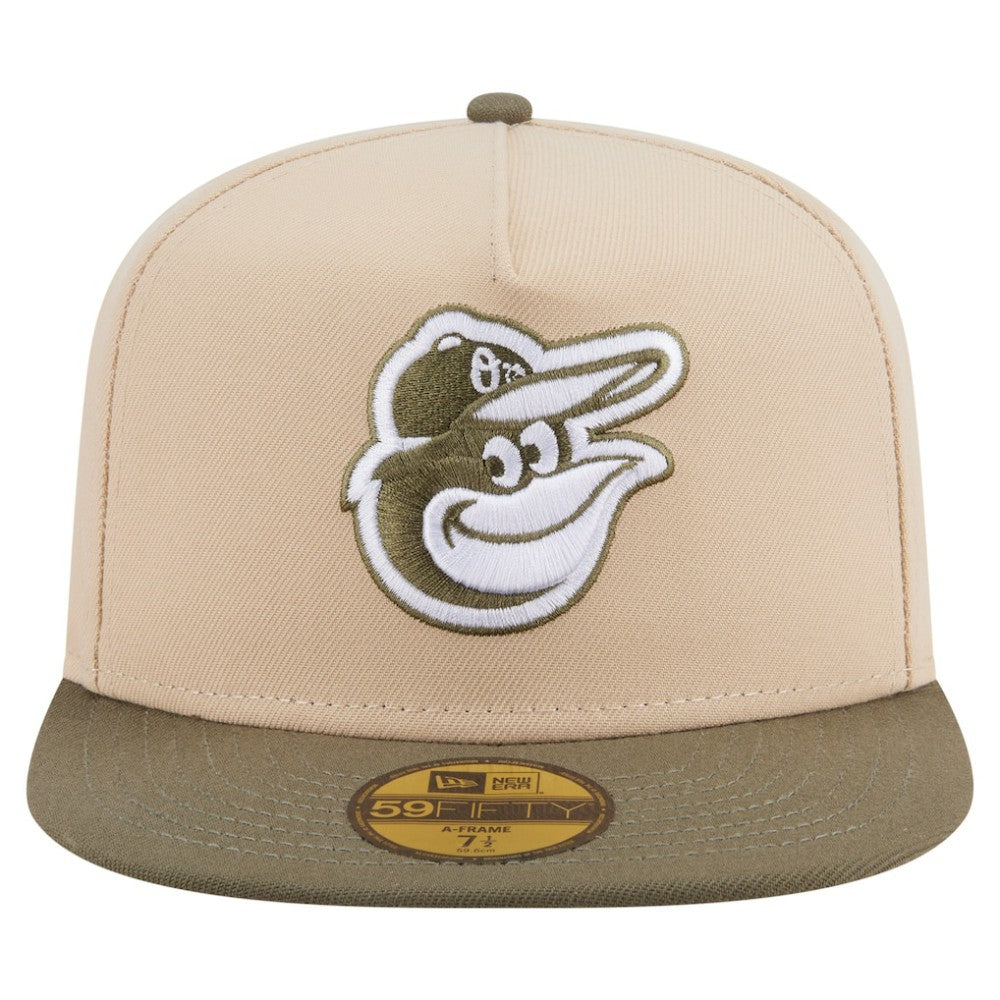 Baltimore Orioles New Era Two-Tone Color Pack A-Frame 59FIFTY Fitted Hat - Light Beige/Olive - New Era Online