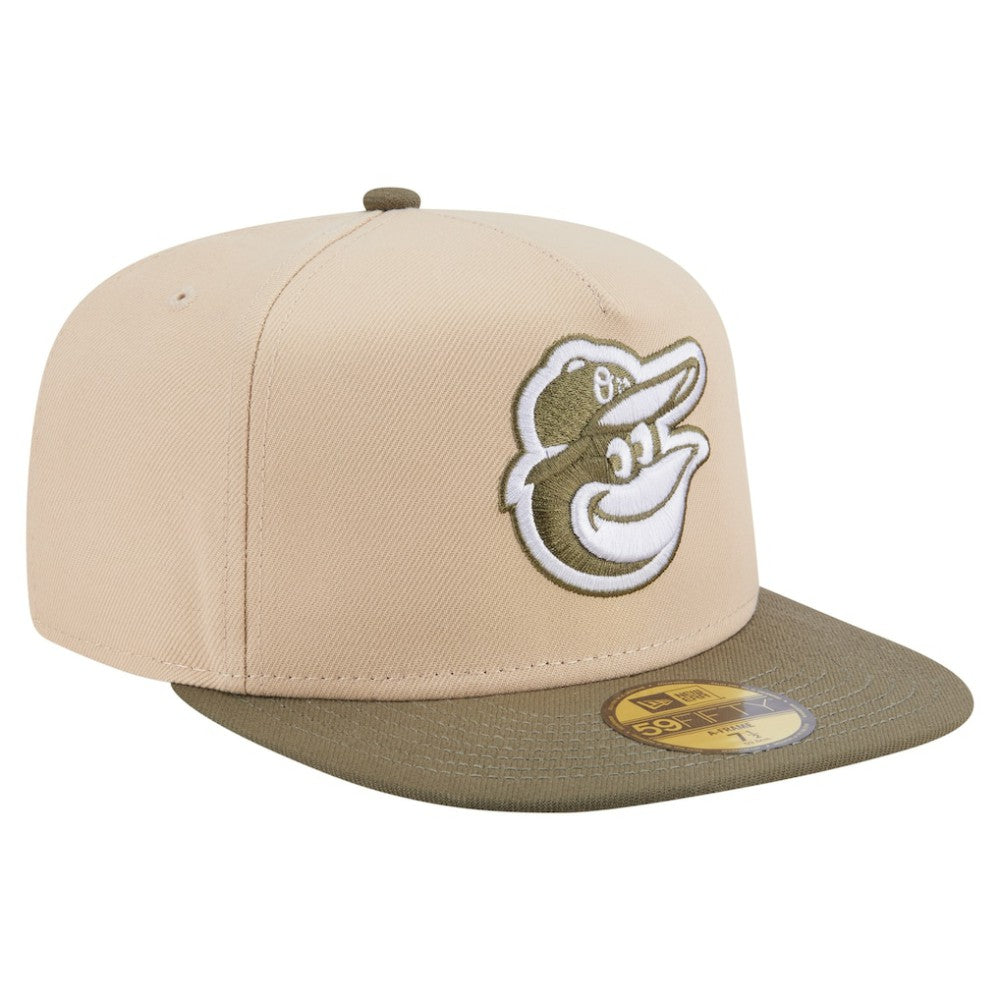 Baltimore Orioles New Era Two-Tone Color Pack A-Frame 59FIFTY Fitted Hat - Light Beige/Olive - New Era Online