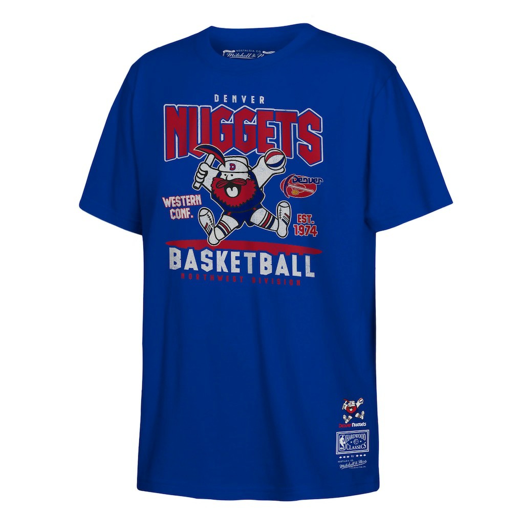 Denver Nuggets Youth Retro Mascot Script T-Shirt for sale Royal | Mitchell & Ness Lifestyle