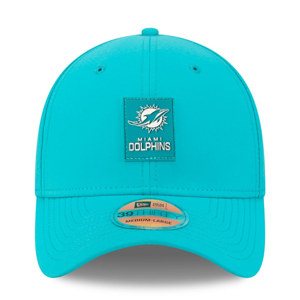 Miami Dolphins New Era 2025 Sideline 39THIRTY Flex Hat Aqua