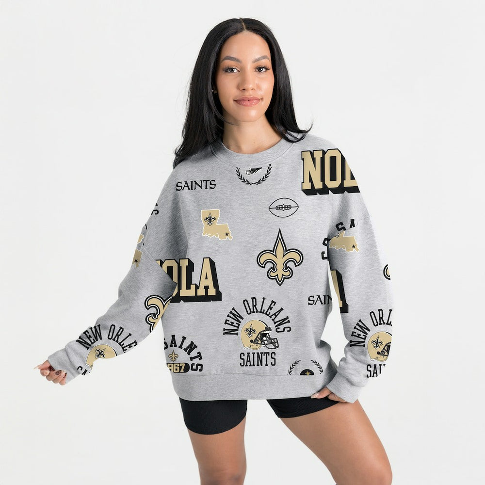 New Orleans Saints Gameday Couture Women's Always On Repeat Fleece Sweatshirt Heather Gray