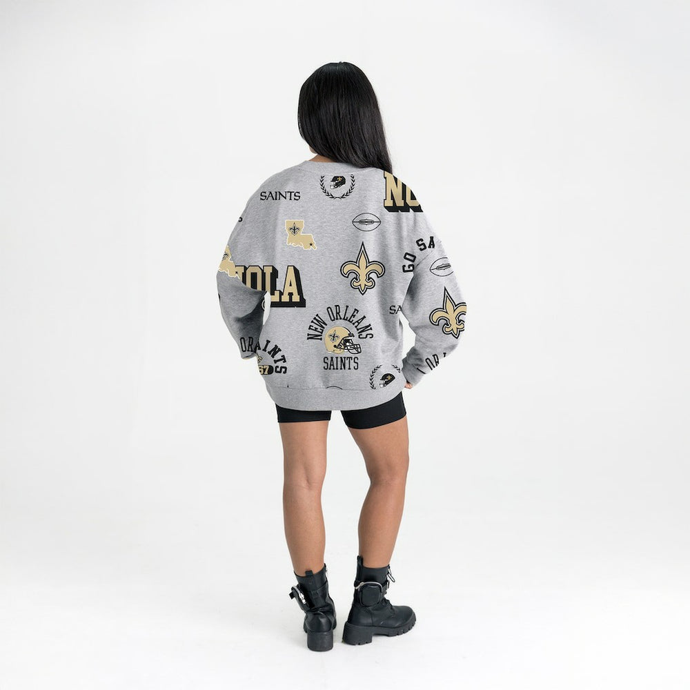 New Orleans Saints Gameday Couture Women's Always On Repeat Fleece Sweatshirt Heather Gray