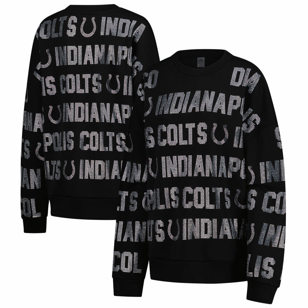 Indianapolis Colts Gameday Couture Women's Oversized Hype Era Rhinestone Text Sweatshirt Black