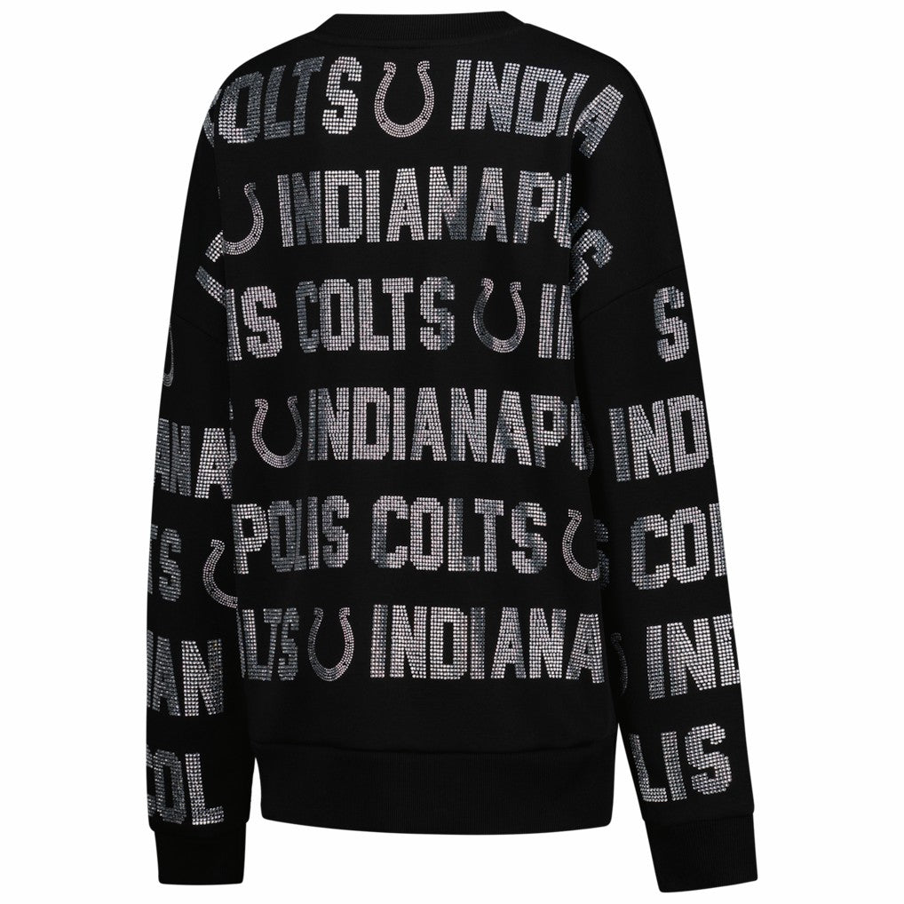 Indianapolis Colts Gameday Couture Women's Oversized Hype Era Rhinestone Text Sweatshirt Black