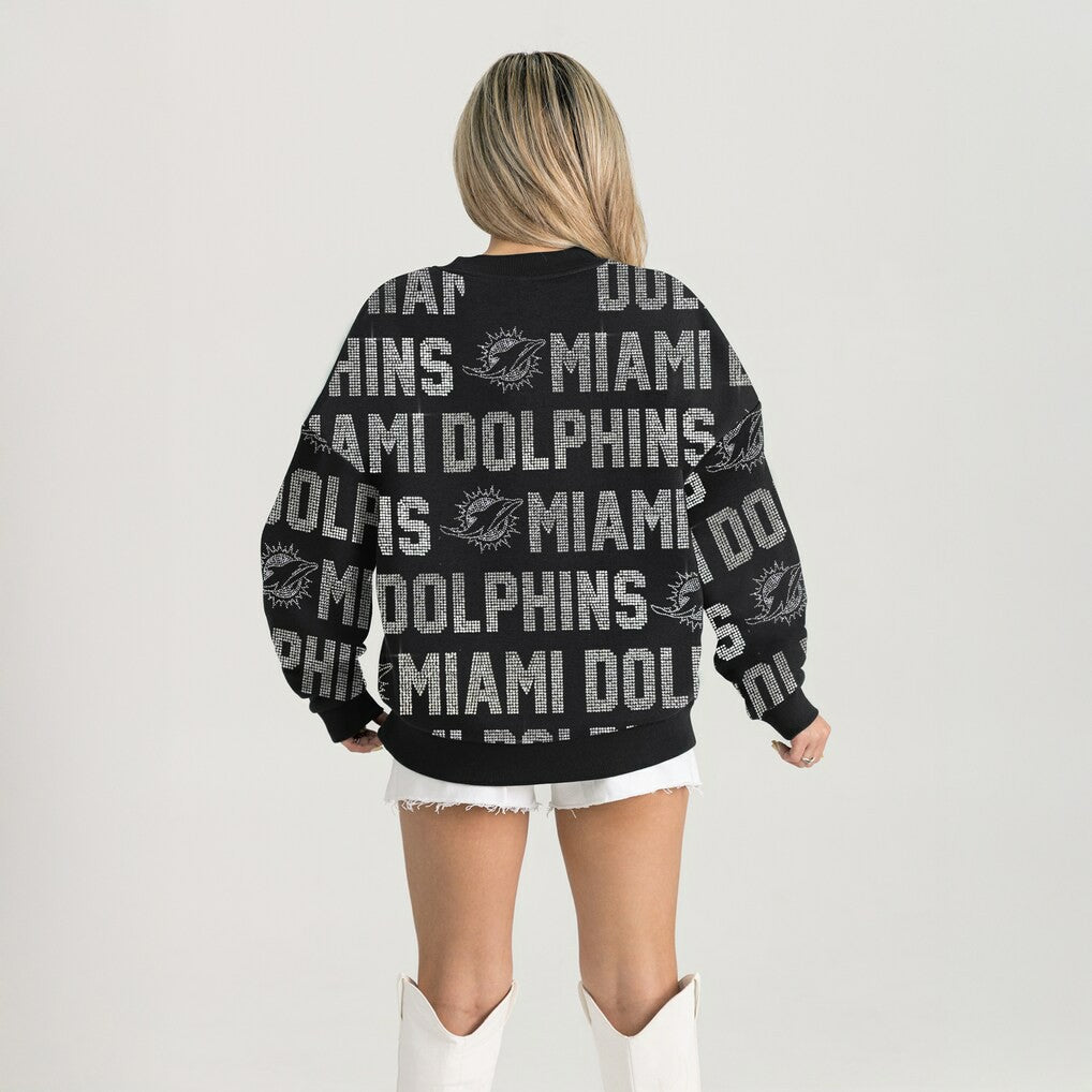 Miami Dolphins Gameday Couture Women's Oversized Hype Era Rhinestone Text Sweatshirt Black