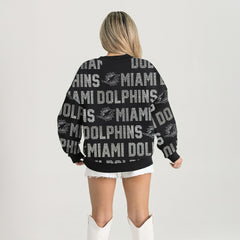 Miami Dolphins Gameday Couture Women's Oversized Hype Era Rhinestone Text Sweatshirt Black