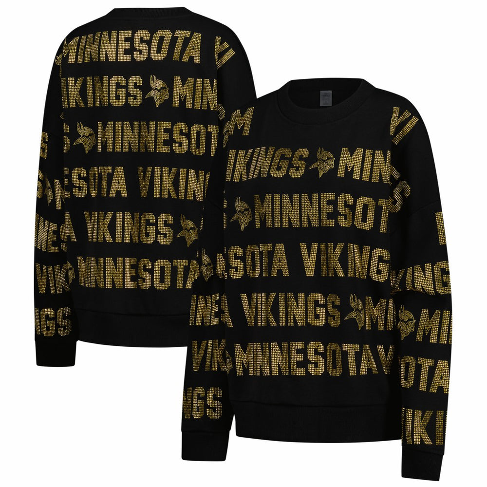 Minnesota Vikings Gameday Couture Women's Oversized Hype Era Rhinestone Text Sweatshirt Black