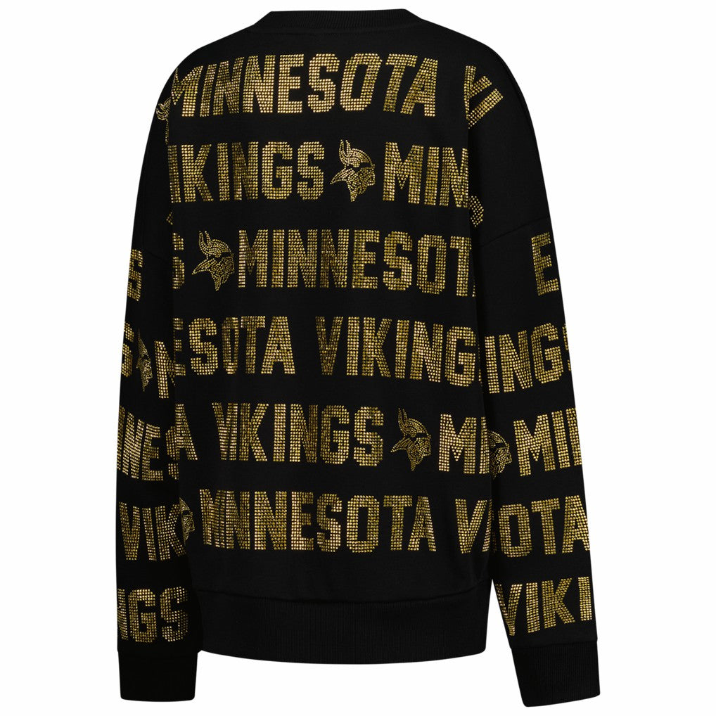 Minnesota Vikings Gameday Couture Women's Oversized Hype Era Rhinestone Text Sweatshirt Black