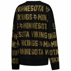 Minnesota Vikings Gameday Couture Women's Oversized Hype Era Rhinestone Text Sweatshirt Black