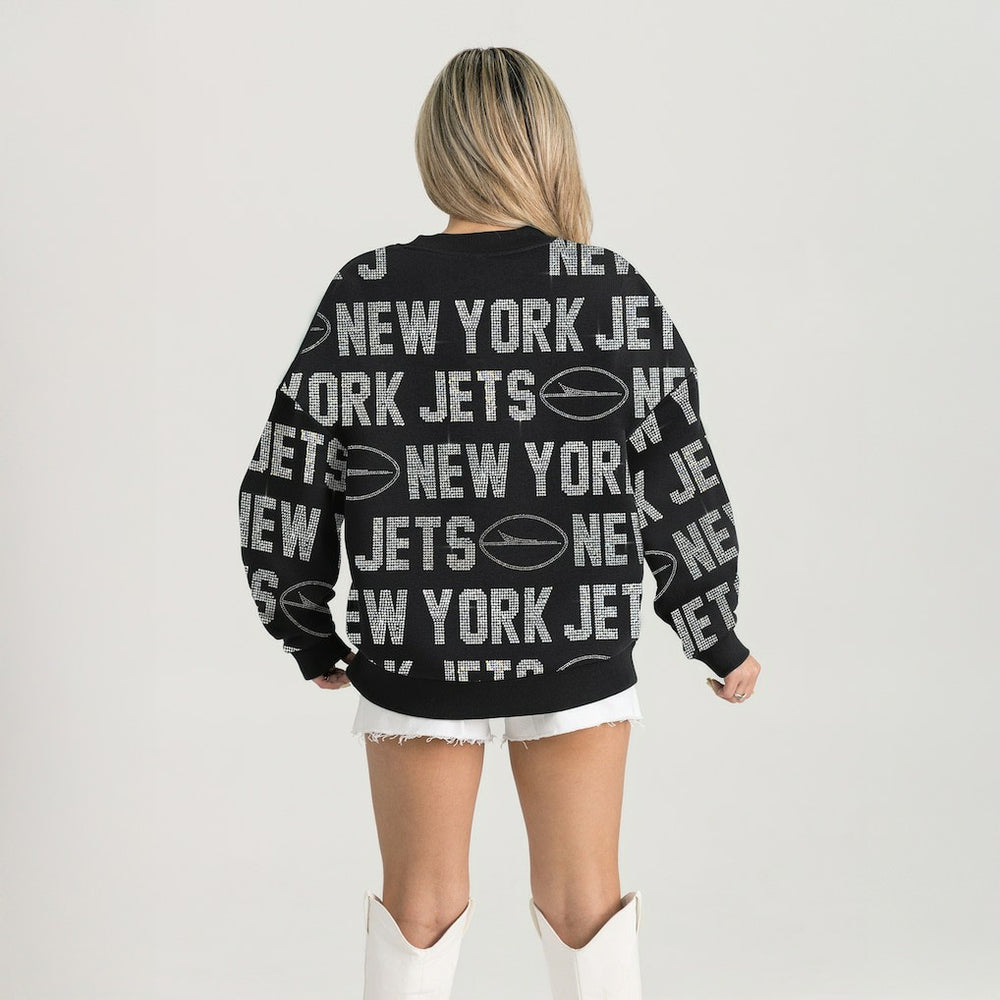 New York Jets Gameday Couture Women's Oversized Hype Era Rhinestone Text Sweatshirt Black