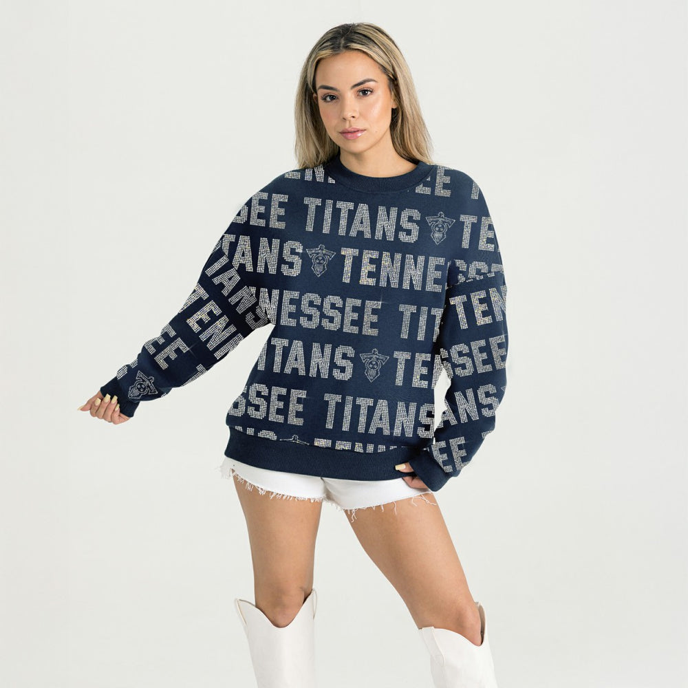 Tennessee Titans Gameday Couture Women's Oversized Hype Era Rhinestone Text Sweatshirt Navy