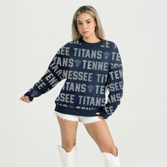 Tennessee Titans Gameday Couture Women's Oversized Hype Era Rhinestone Text Sweatshirt Navy