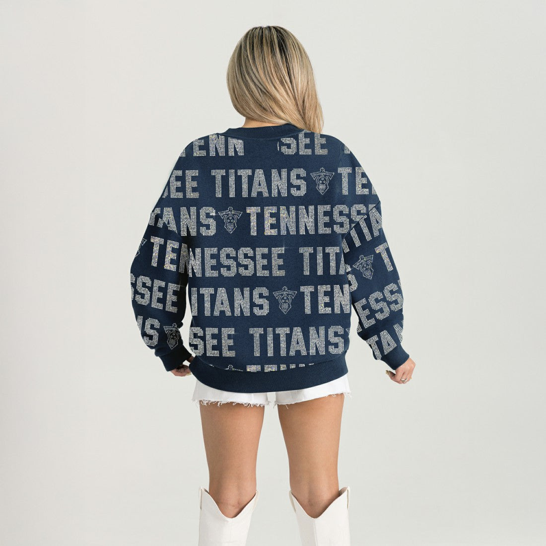 Tennessee Titans Gameday Couture Women's Oversized Hype Era Rhinestone Text Sweatshirt Navy