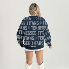 Tennessee Titans Gameday Couture Women's Oversized Hype Era Rhinestone Text Sweatshirt Navy
