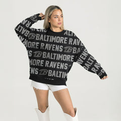 Baltimore Ravens Gameday Couture Women's Oversized Hype Era Rhinestone Text Sweatshirt Black