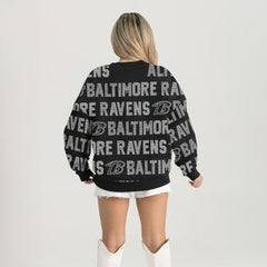 Baltimore Ravens Gameday Couture Women's Oversized Hype Era Rhinestone Text Sweatshirt Black