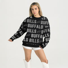 Buffalo Bills Gameday Couture Women's Oversized Hype Era Rhinestone Text Sweatshirt Black