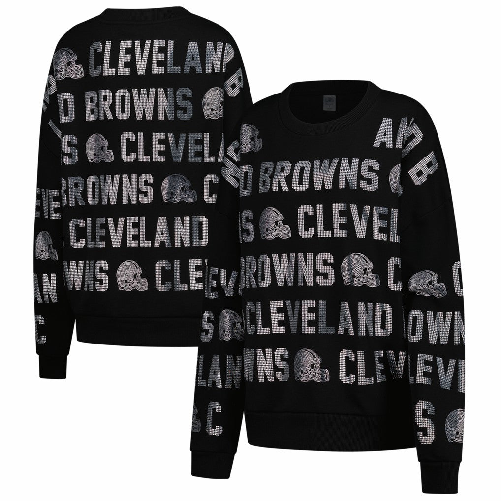 Cleveland Browns Gameday Couture Women's Oversized Hype Era Rhinestone Text Sweatshirt Black