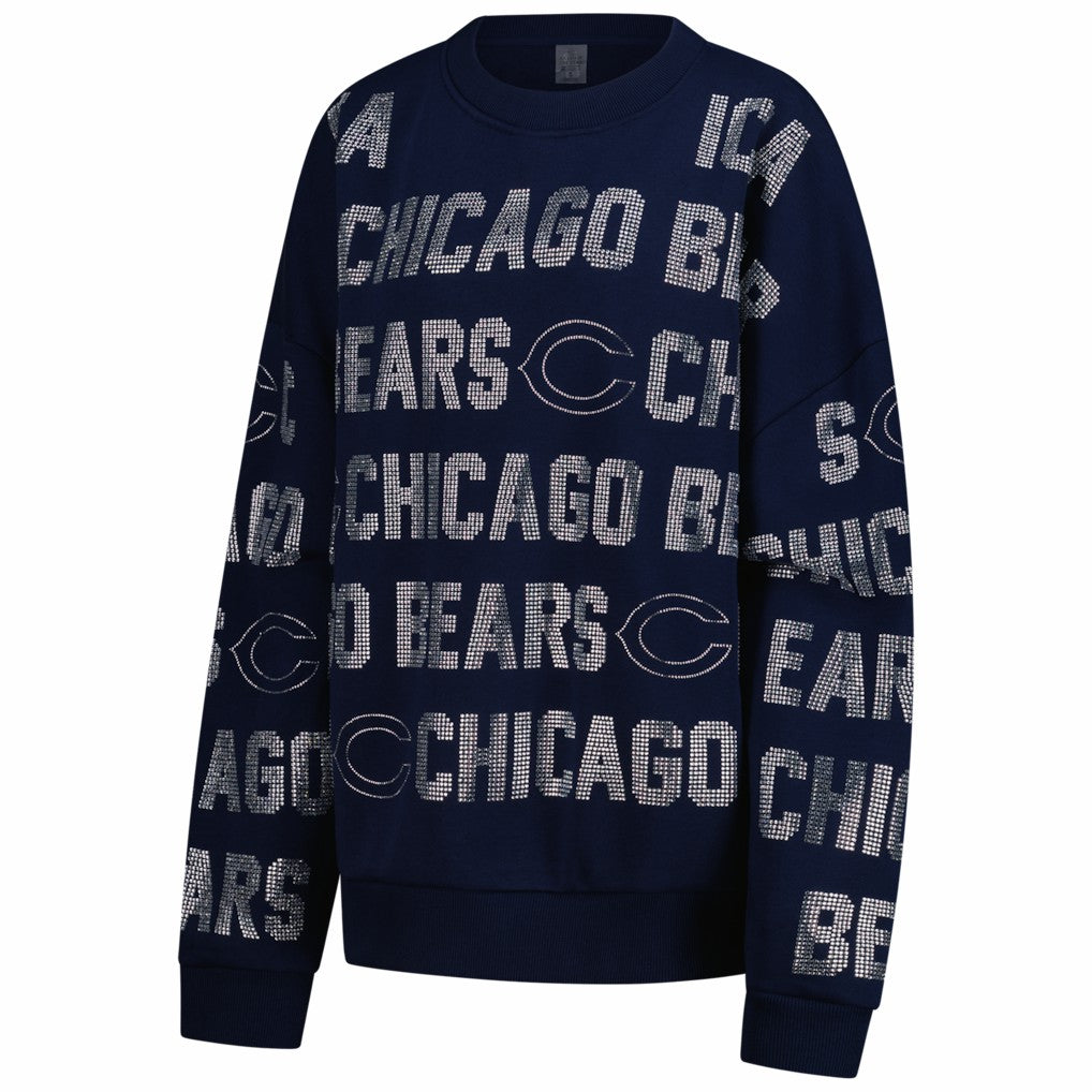 Chicago Bears Gameday Couture Women's Oversized Hype Era Rhinestone Text Sweatshirt Navy