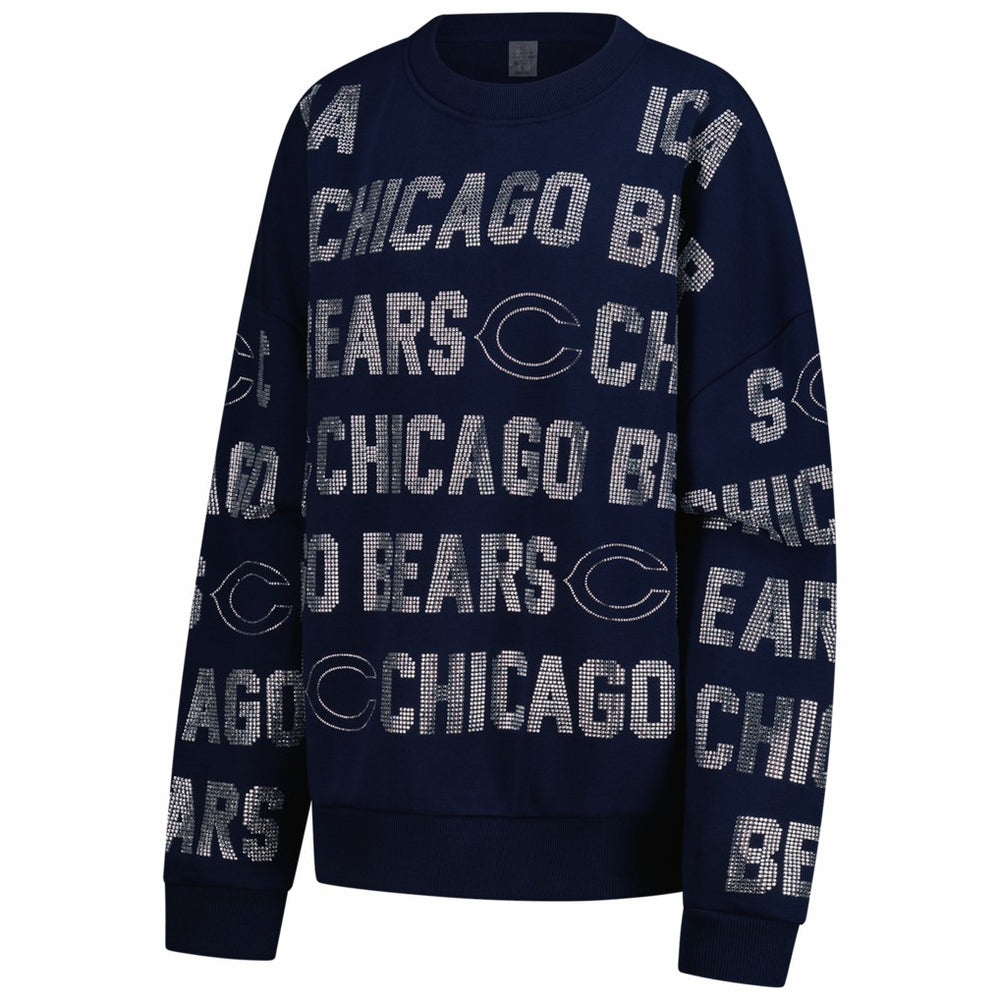 Chicago Bears Gameday Couture Women's Oversized Hype Era Rhinestone Text Sweatshirt Navy