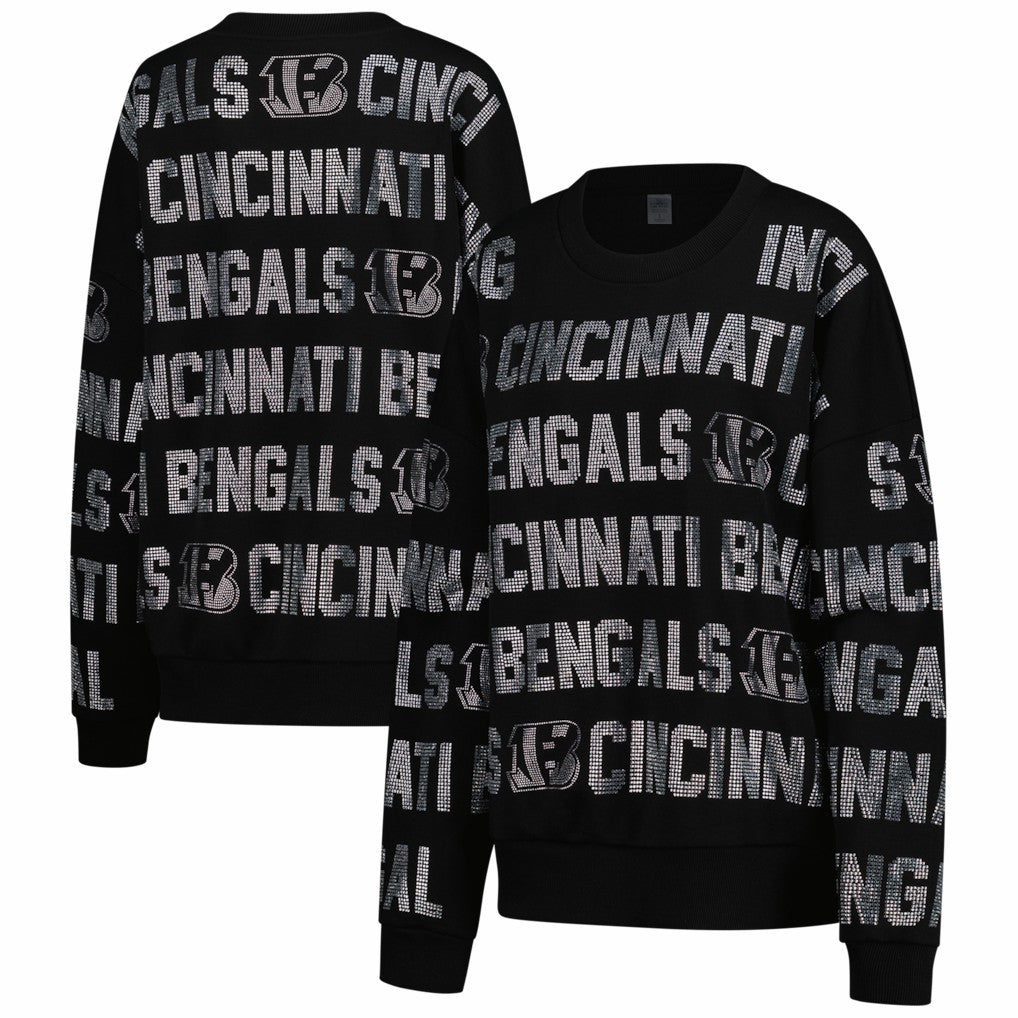 Cincinnati Bengals Gameday Couture Women's Oversized Hype Era Rhinestone Text Sweatshirt Black