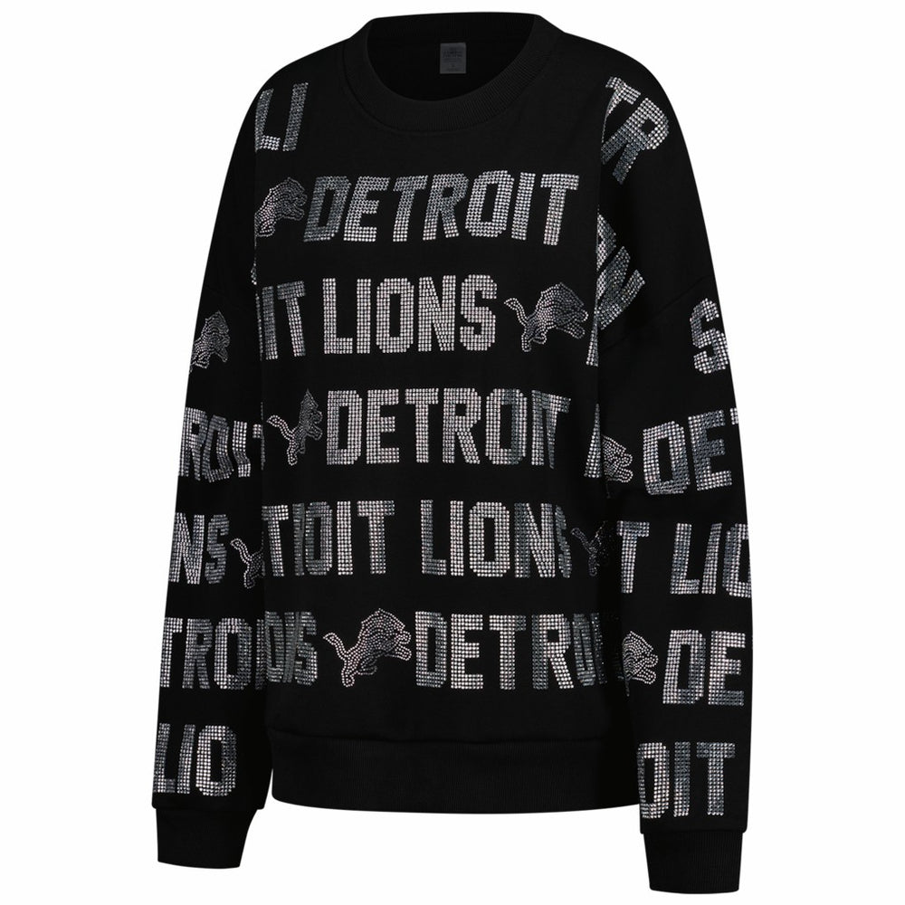 Detroit Lions Gameday Couture Women's Oversized Hype Era Rhinestone Text Sweatshirt Black