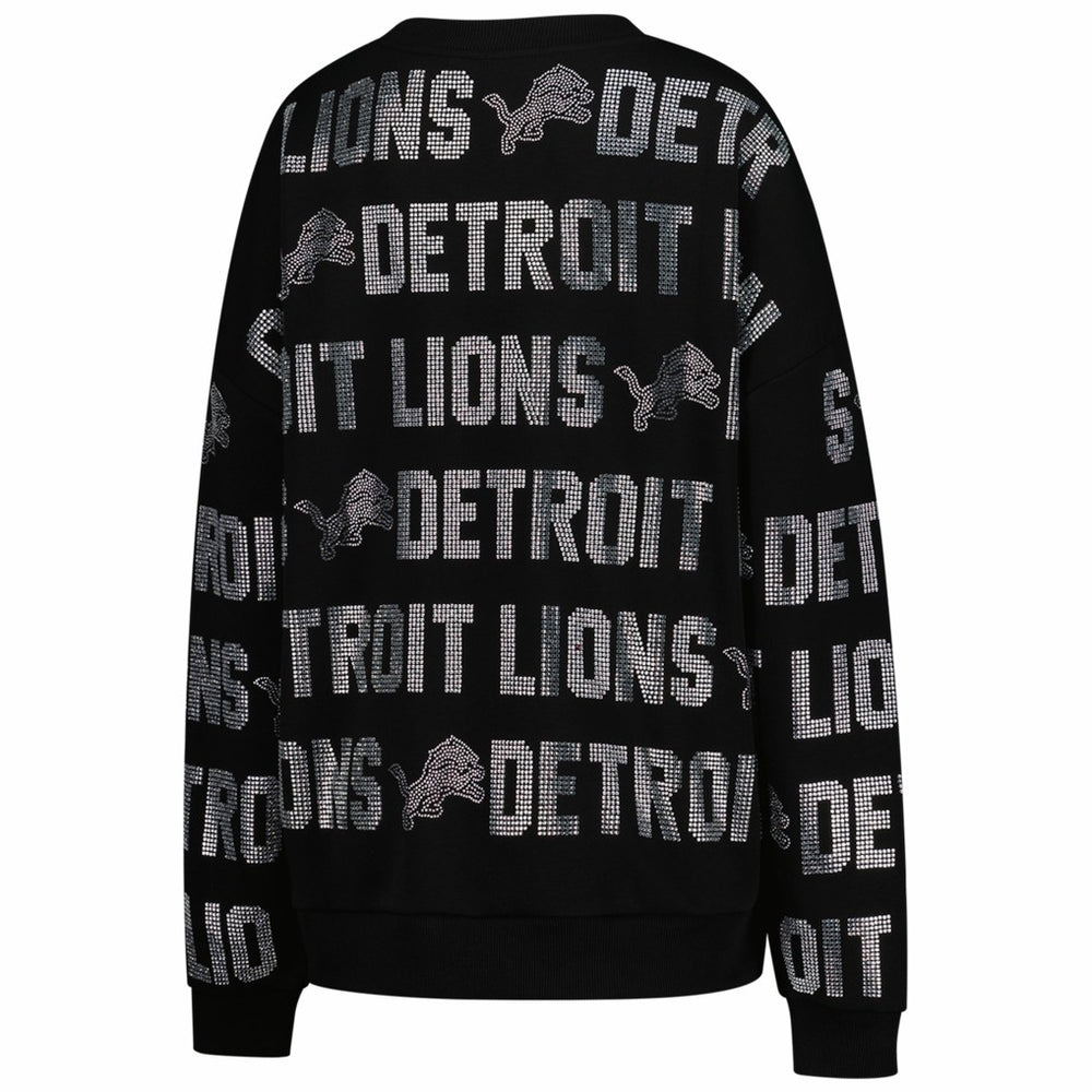 Detroit Lions Gameday Couture Women's Oversized Hype Era Rhinestone Text Sweatshirt Black