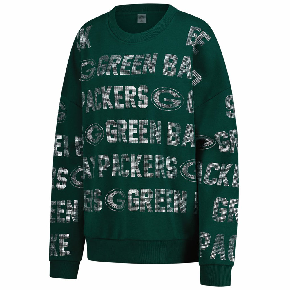 Green Bay Packers Gameday Couture Women's Oversized Hype Era Rhinestone Text Sweatshirt Green