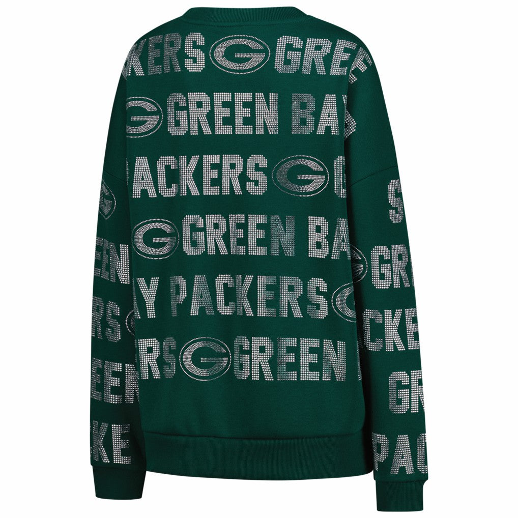 Green Bay Packers Gameday Couture Women's Oversized Hype Era Rhinestone Text Sweatshirt Green