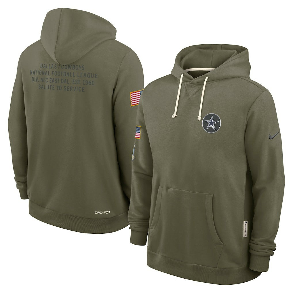 Nike Dallas Cowboys 2025 Salute to Service Sideline Standard Issue Dri-FIT Hoodie Olive