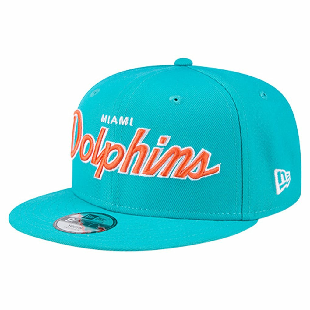 Miami Dolphins New Era Youth Main Script 9FIFTY Snapback Hat Aqua
