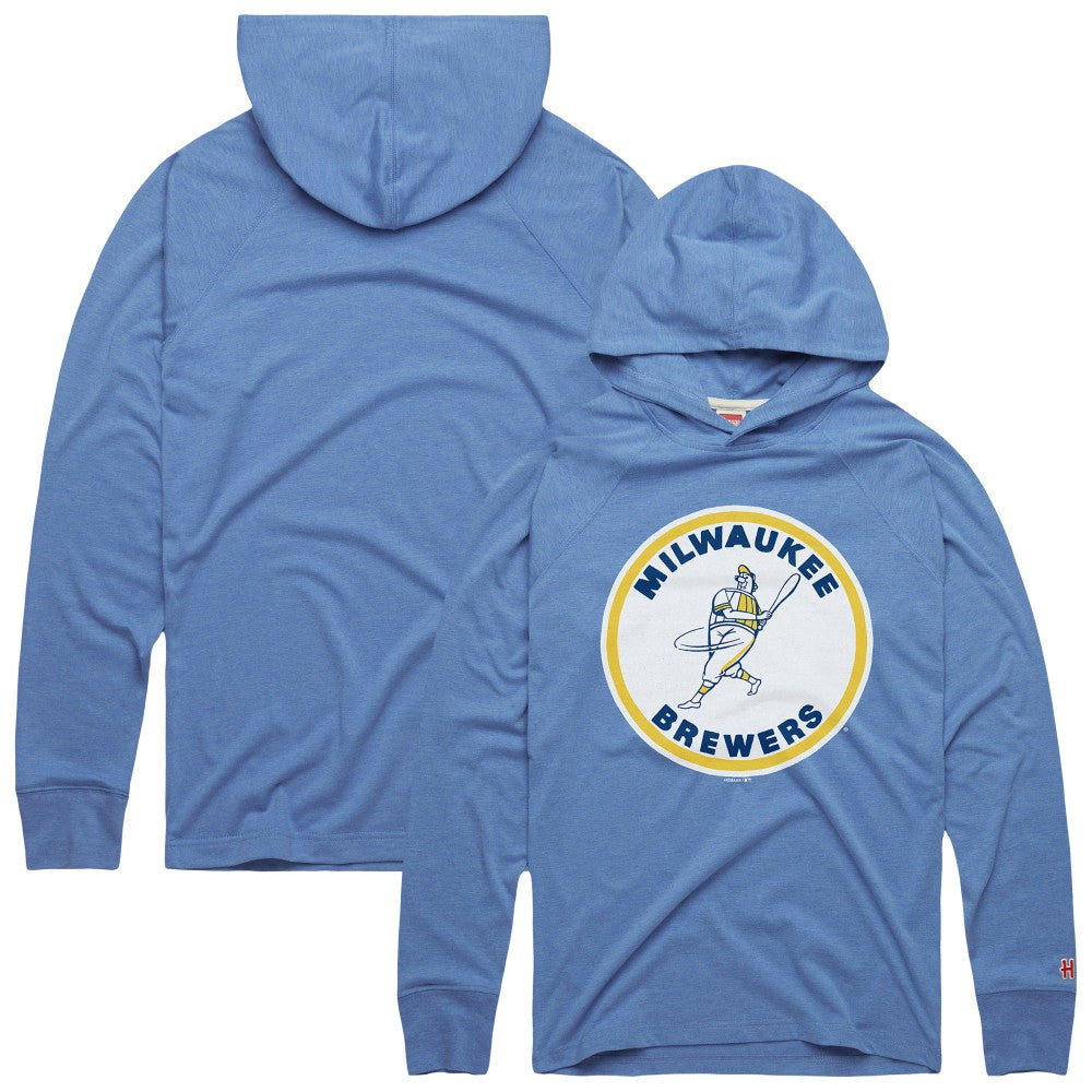 Milwaukee Brewers Homage Lightweight Raglan Tri-Blend Pullover Hoodie - Powder Blue - MLB Discount
