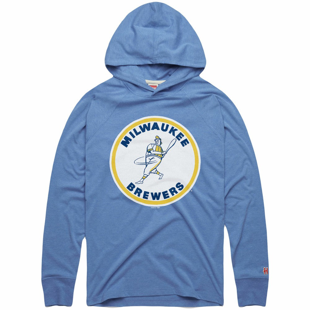 Milwaukee Brewers Homage Lightweight Raglan Tri-Blend Pullover Hoodie - Powder Blue - MLB Discount