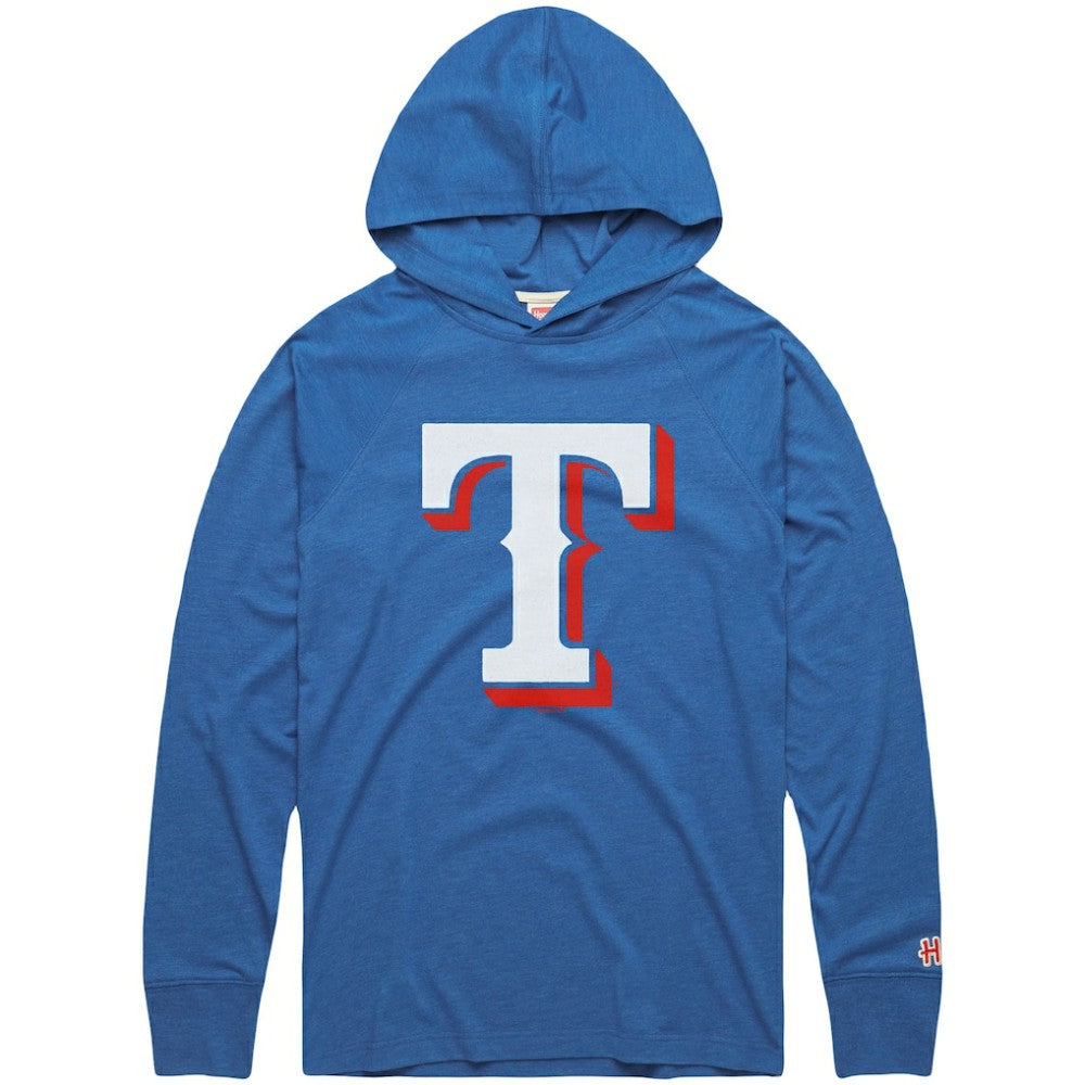 Texas Rangers Homage Lightweight Raglan Tri-Blend Pullover Hoodie - Light Blue - MLB Sale