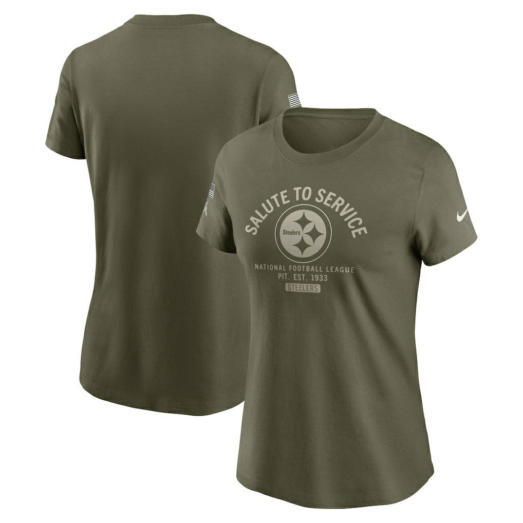 Nike Pittsburgh Steelers Women's 2025 Salute to Service Sideline T-Shirt Olive
