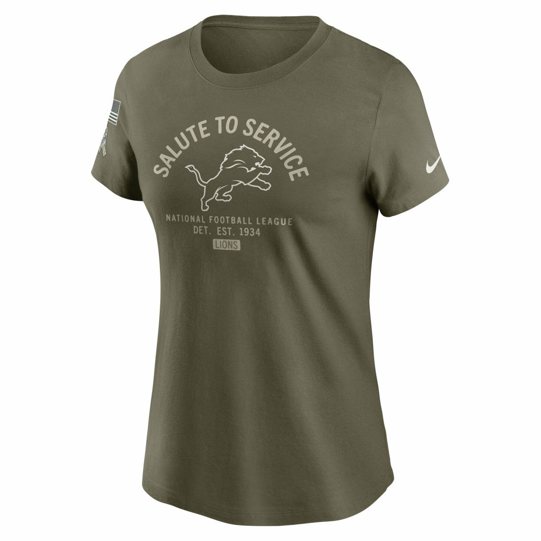 Nike Detroit Lions Women's 2025 Salute to Service Sideline T-Shirt Olive