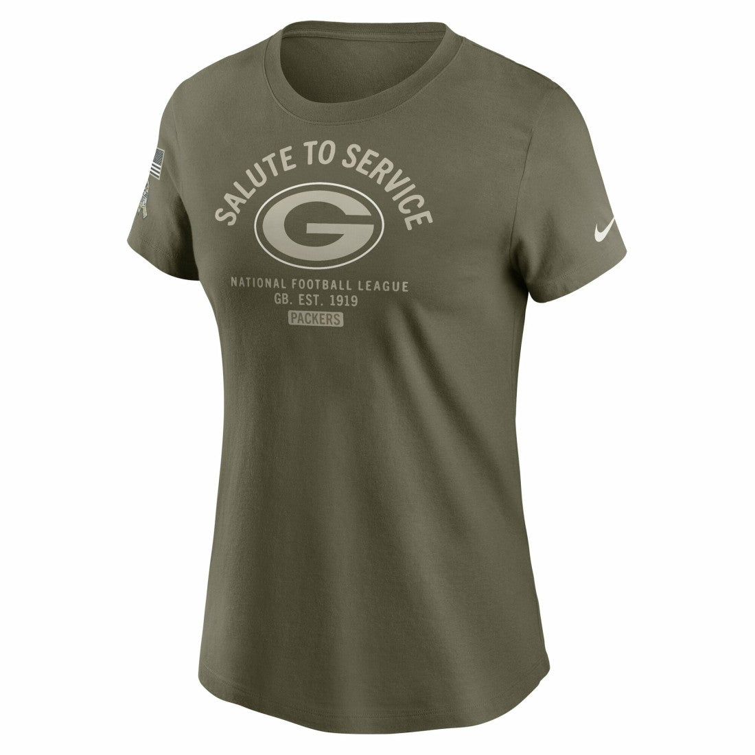 Nike Green Bay Packers Women's 2025 Salute to Service Sideline T-Shirt Olive