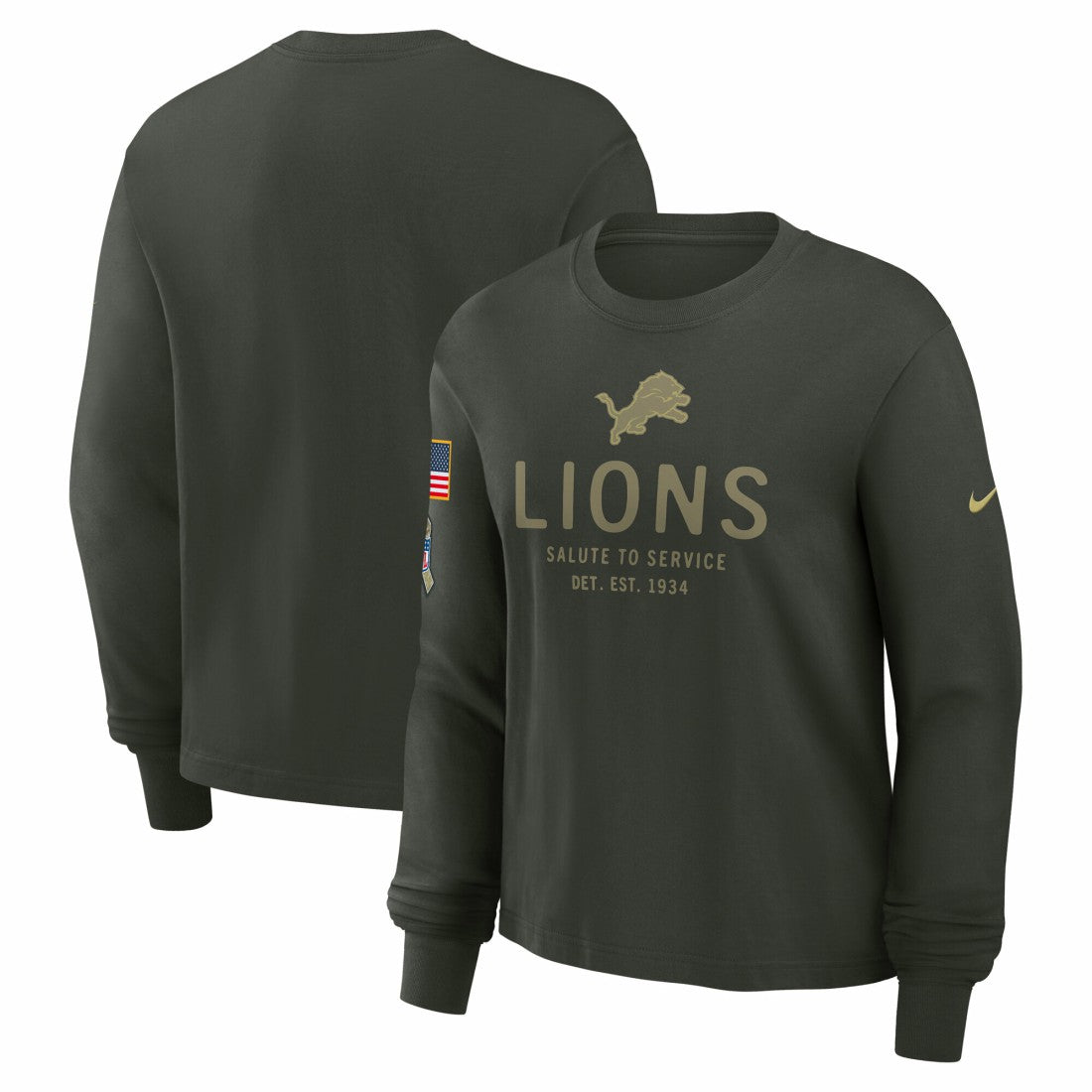 Nike Detroit Lions Women's 2025 Salute to Service Sideline Dri-FIT Long Sleeve T-Shirt Dark Green