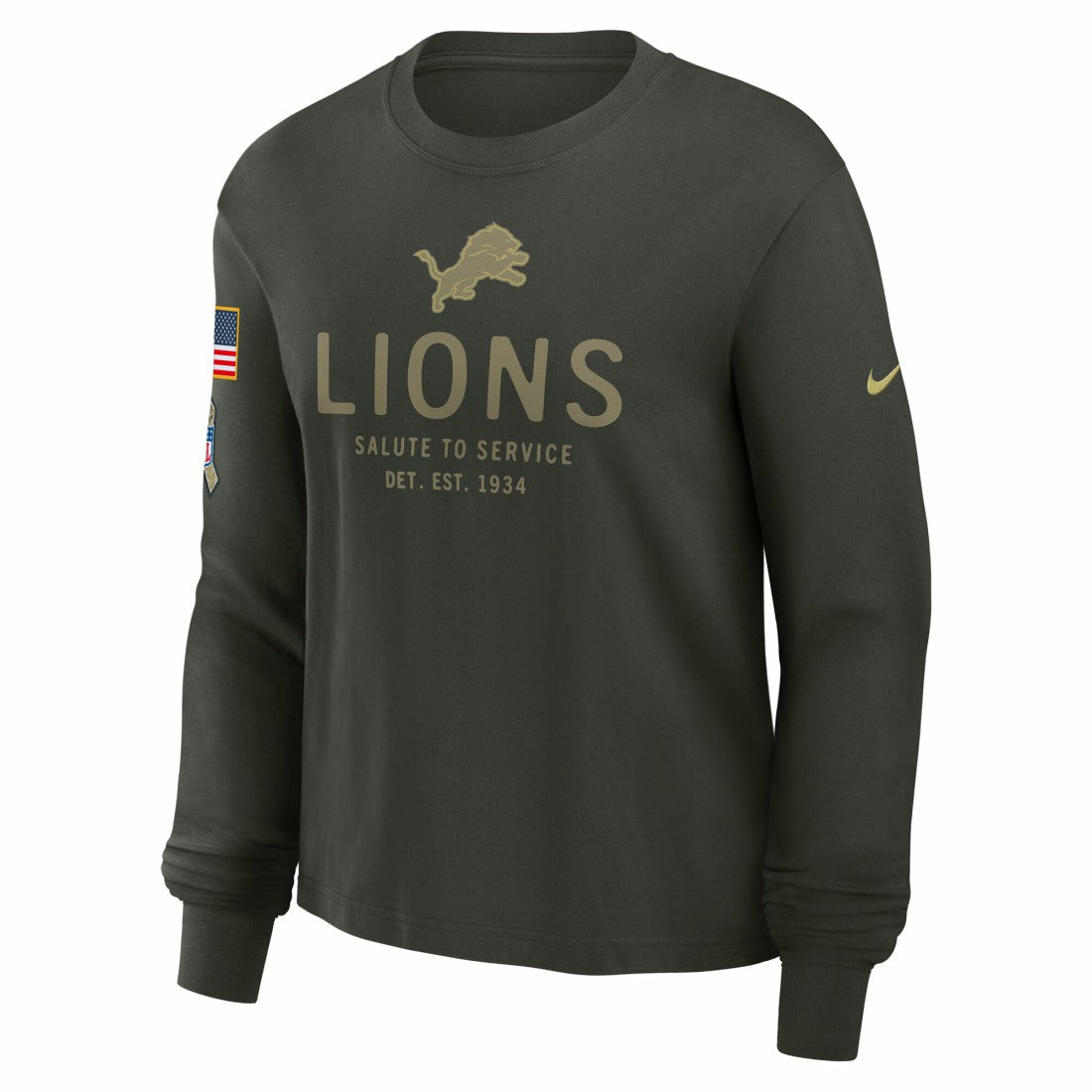 Nike Detroit Lions Women's 2025 Salute to Service Sideline Dri-FIT Long Sleeve T-Shirt Dark Green
