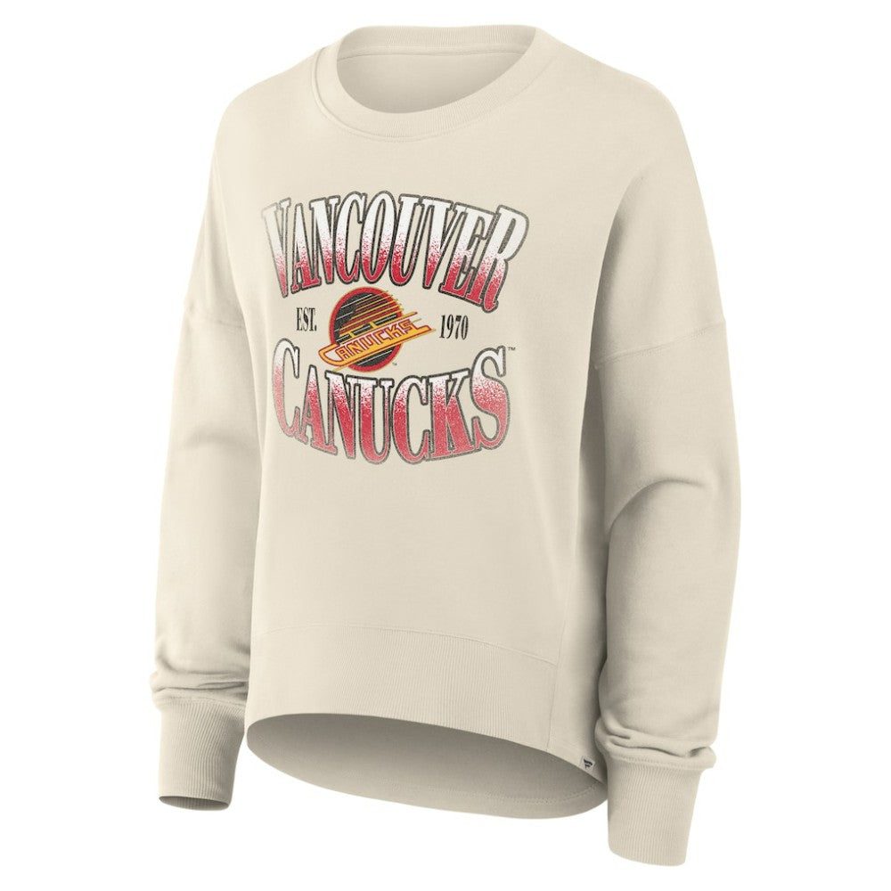 Vancouver Canucks Fanatics Women's Oversized Vintage Slice Pullover Sweatshirt - Cream - NHL 202756617