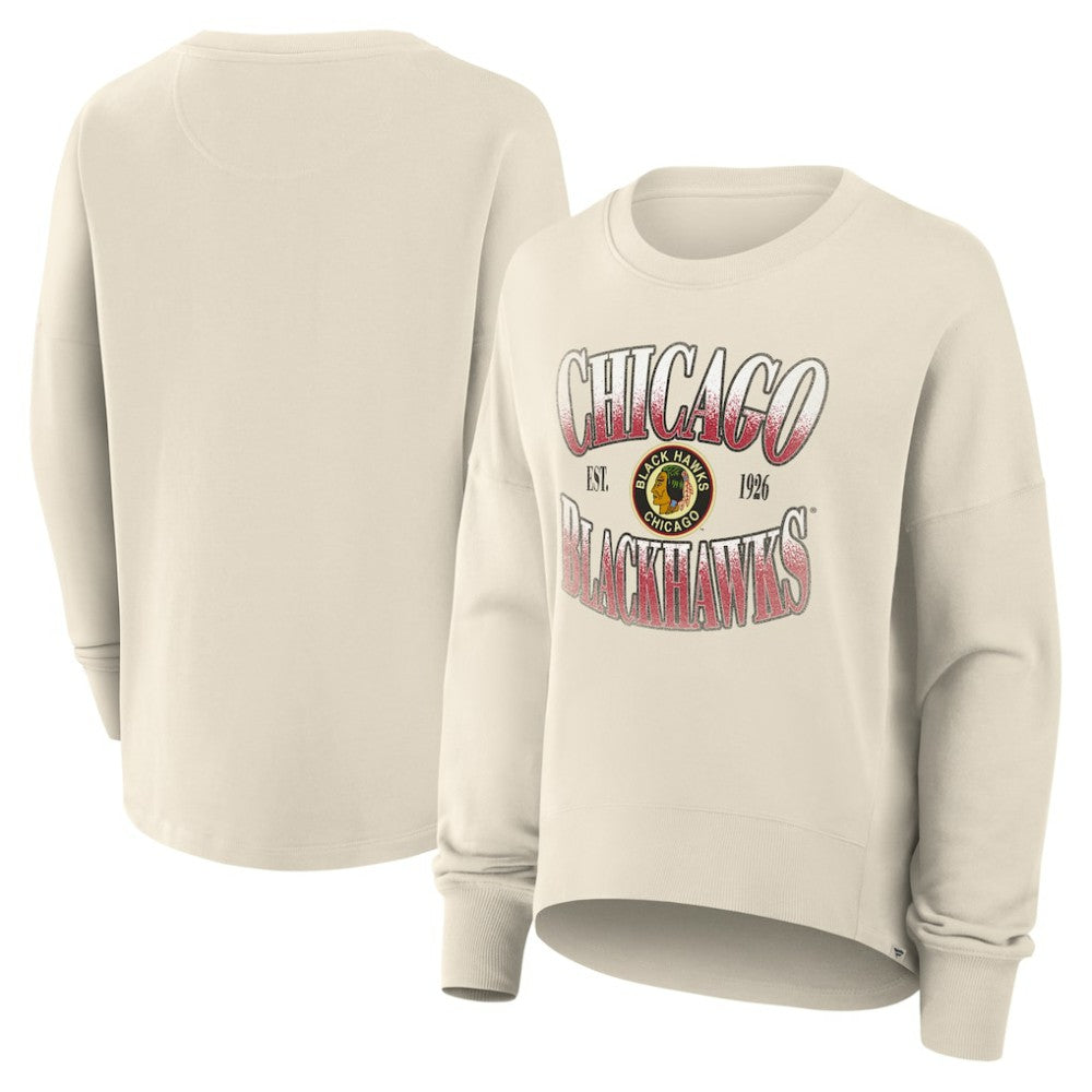 Chicago Blackhawks Fanatics Women's Oversized Vintage Slice Pullover Sweatshirt - Cream - NHL 202756621