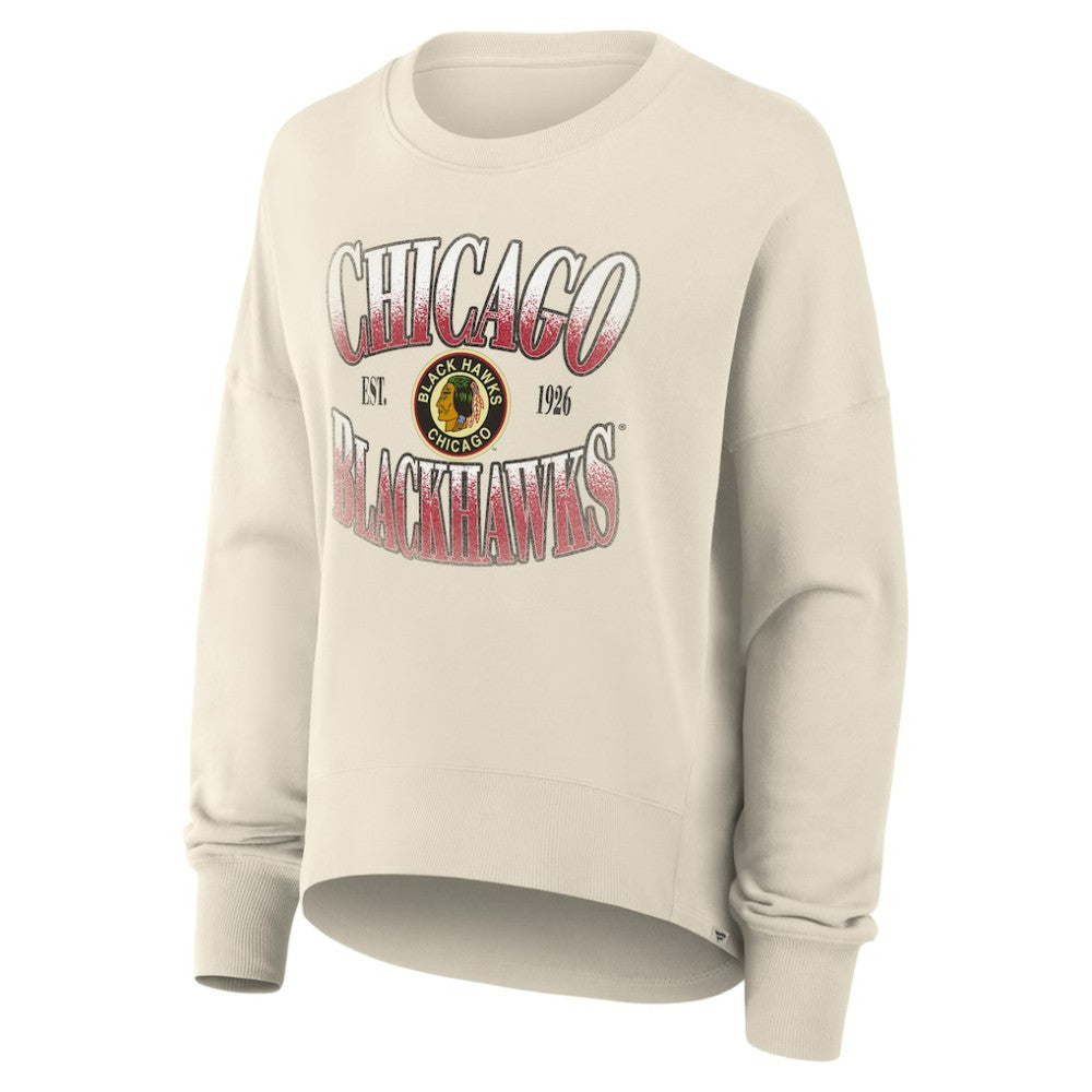 Chicago Blackhawks Fanatics Women's Oversized Vintage Slice Pullover Sweatshirt - Cream - NHL 202756621