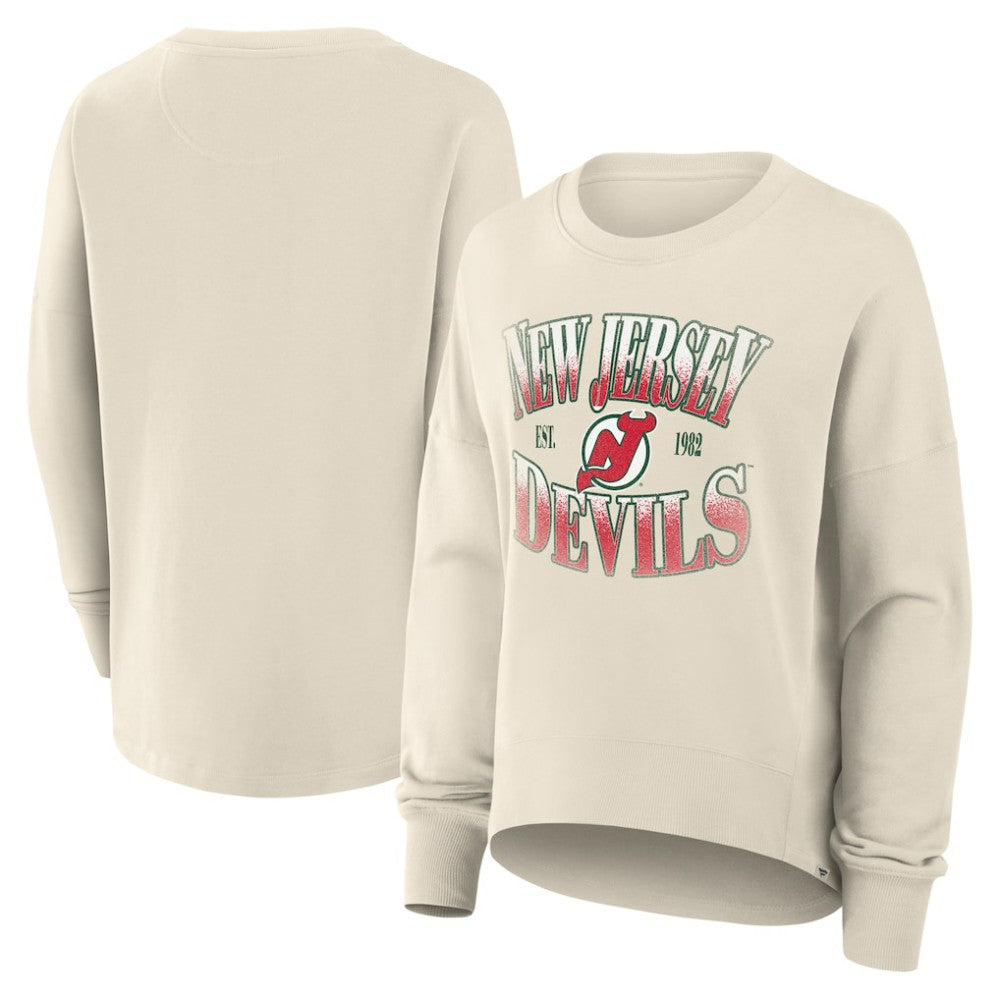 New Jersey Devils Fanatics Women's Oversized Vintage Slice Pullover Sweatshirt - Cream - NHL 202756623